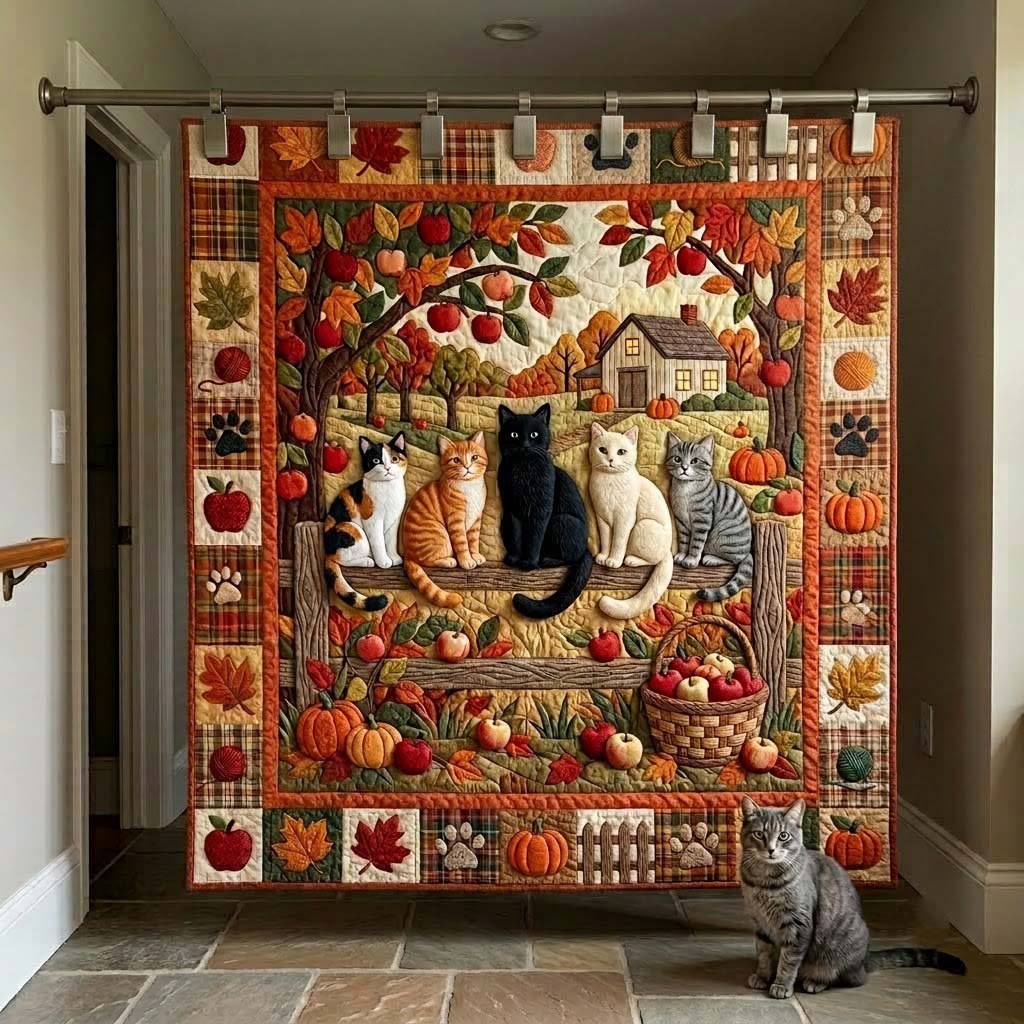 Autumn Pumpkin Cat Harvest printed blanket