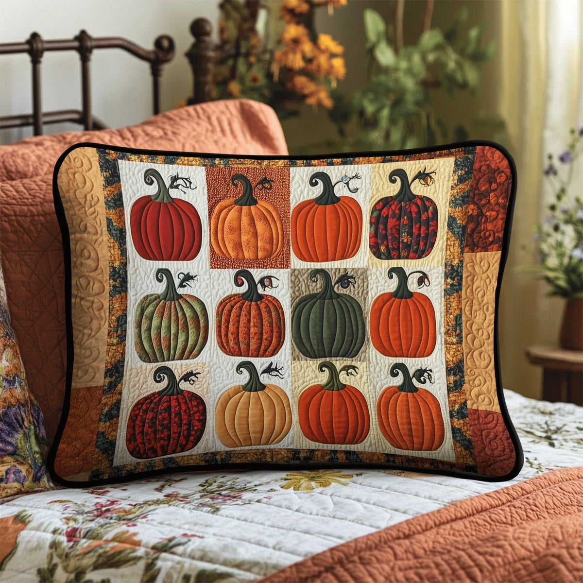 Autumn Pumpkins Quilted Bedding Cushion Cover printed cushion cover