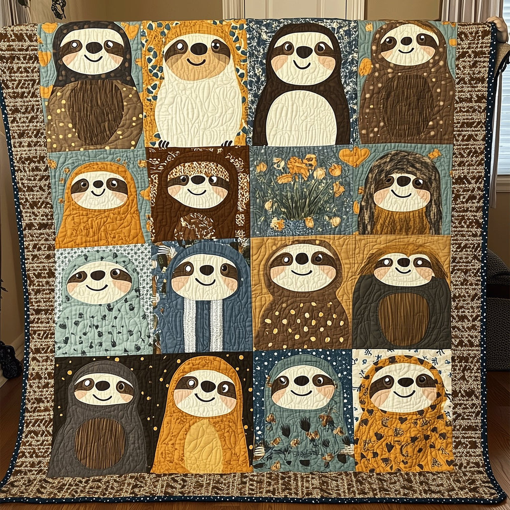 Autumn Sloths Quilted Blanket printed blanket