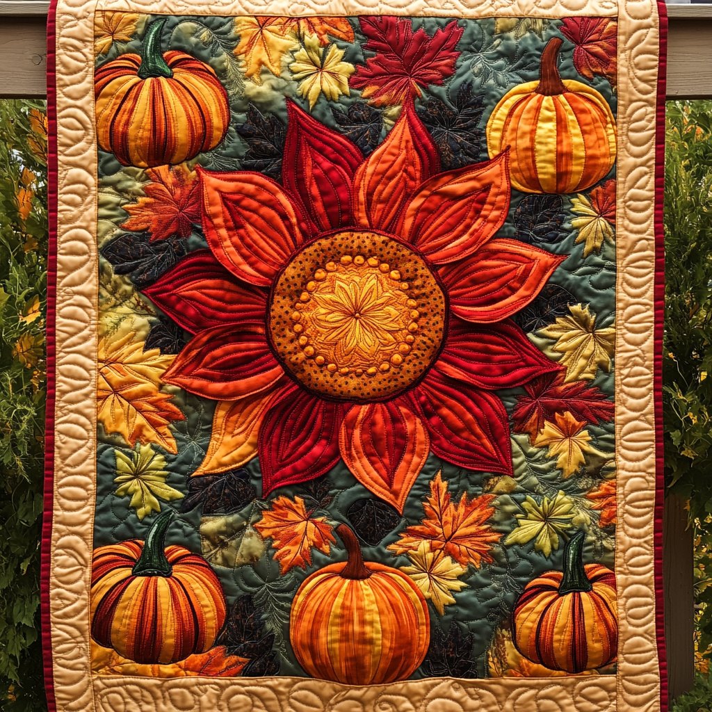 Autumn Sunflower Harvest Quilted Blanket printed blanket