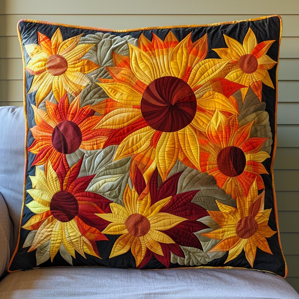 Autumn Sunflowers Quilted Cushion Cover printed cushion cover