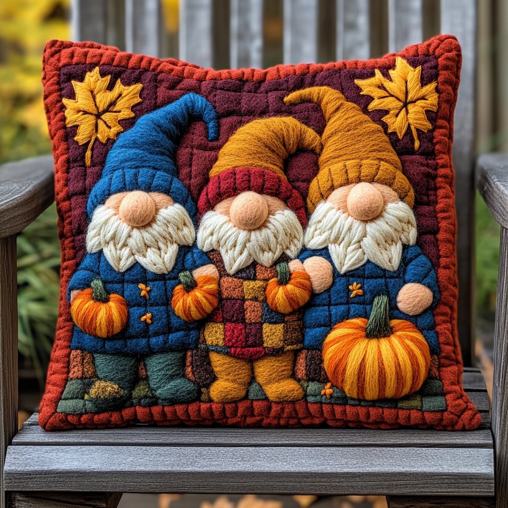 Autumn Sweet Gnome Quilted Cushion Cover printed cushion cover