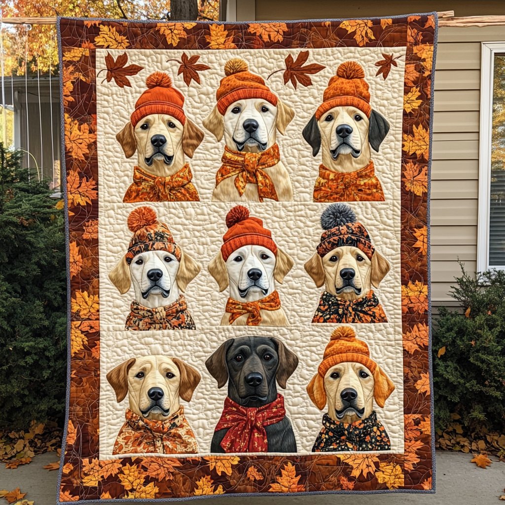 Autumn Themed Labrador Quilted Blanket printed blanket