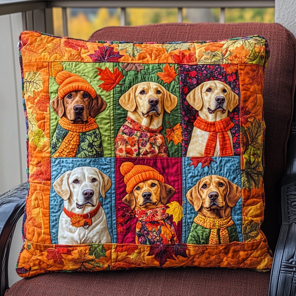 Autumn Themed Labrador Quilted Cushion Cover printed cushion cover