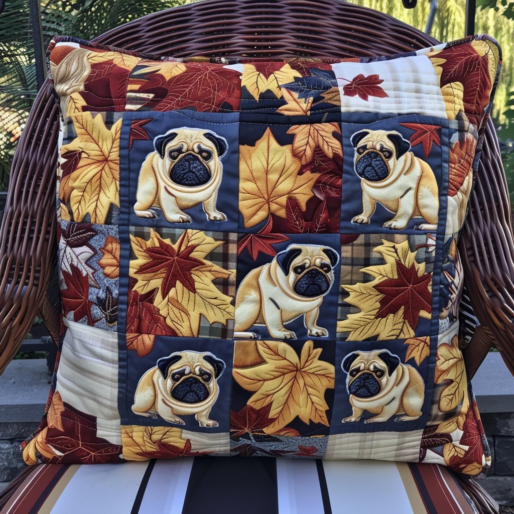 Autumn Vibe Pugs Quilted Cushion Cover printed cushion cover