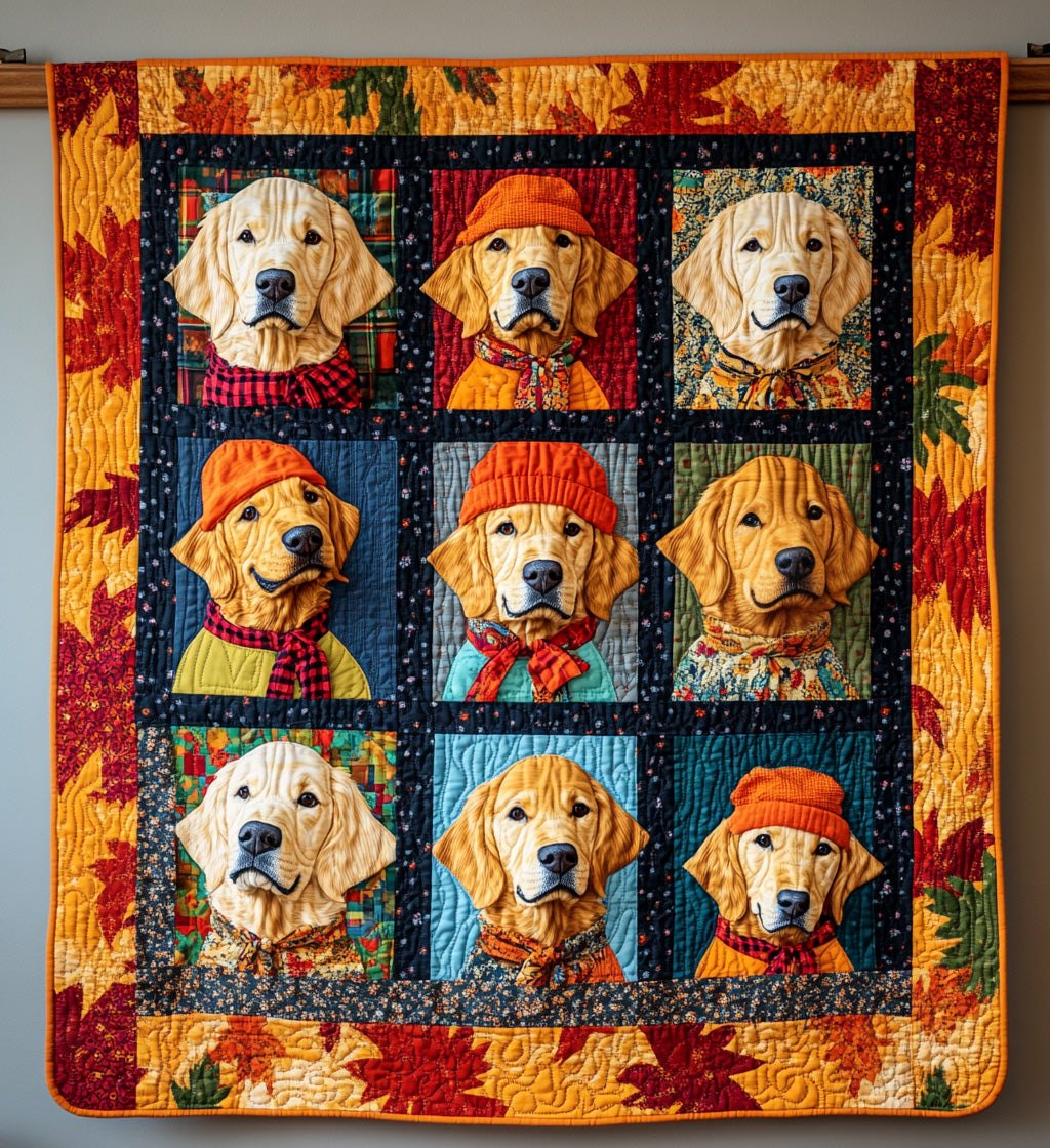 Autumn Vibes & Retriever Love Quilted Blanket printed blanket