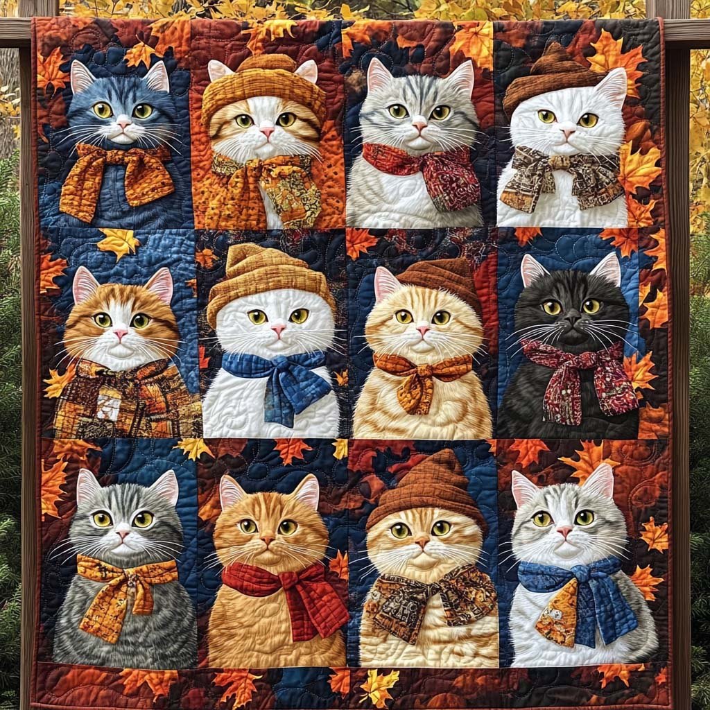 Autumn Whiskers Quilted Blanket printed blanket