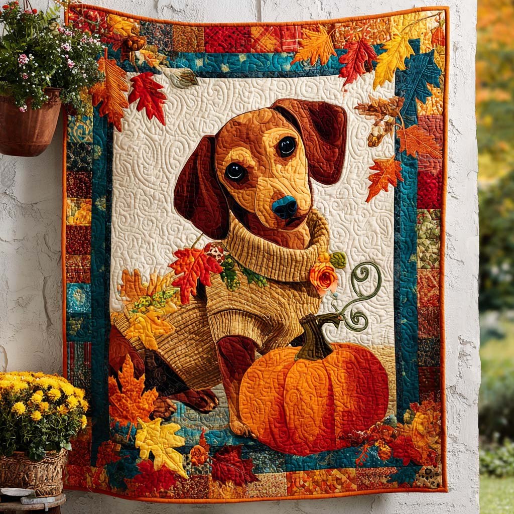 Autumn Wiener Walk Quilted Blanket printed blanket