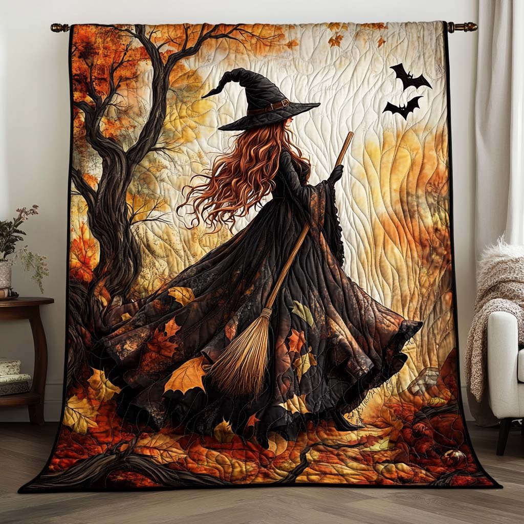 Autumn Witch Walk Quilted Blanket printed blanket