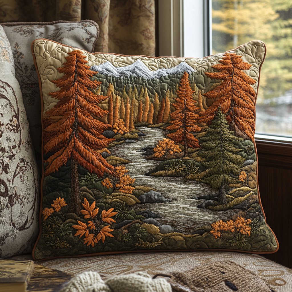 Autumn Woodland Majesty Quilted Cushion Cover printed cushion cover