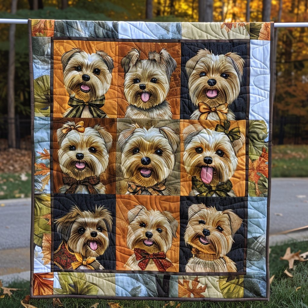 Autumn Yorkie Quilted Blanket printed blanket
