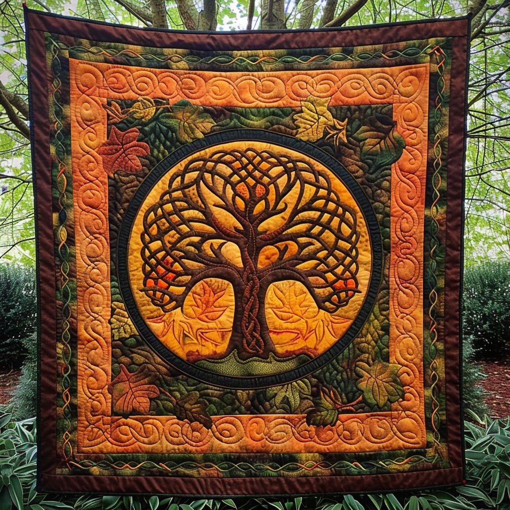 Autumnal Celtic Tree Quilted Blanket printed blanket
