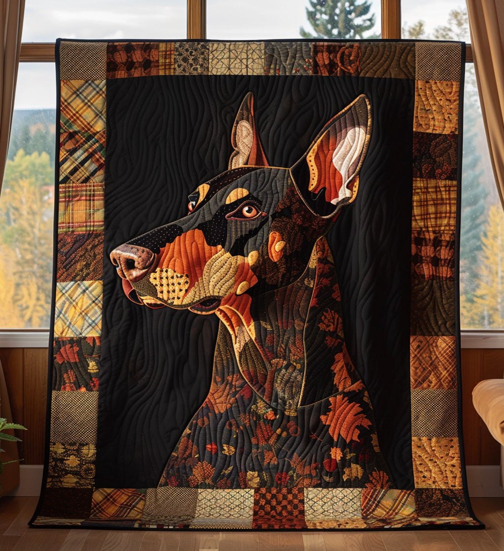 Autumnal Doberman Dreams Quilted Blanket printed blanket