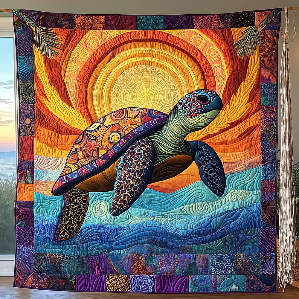 Awakening of the Sea Turtle Quilted Blanket printed blanket