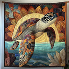 Awakening of the Sea Turtle Quilted Blanket printed blanket