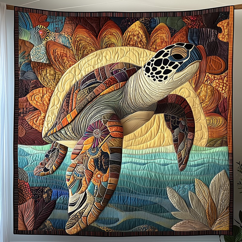 Awakening of the Sea Turtle Quilted Blanket printed blanket