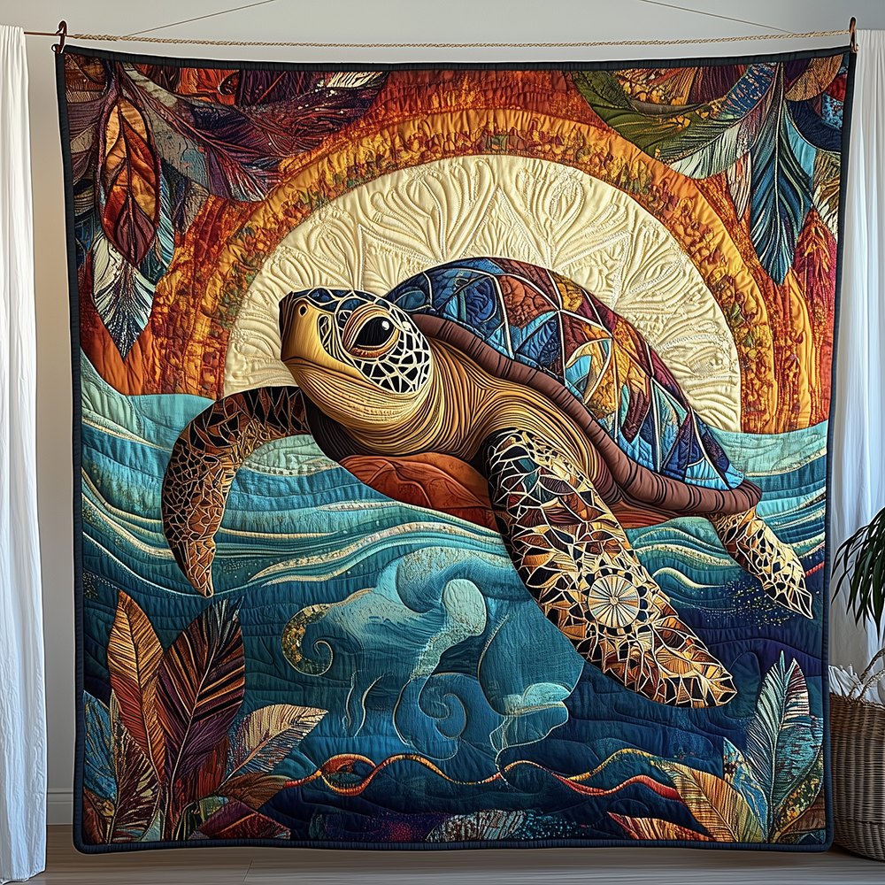 Awakening of the Sea Turtle Quilted Blanket printed blanket