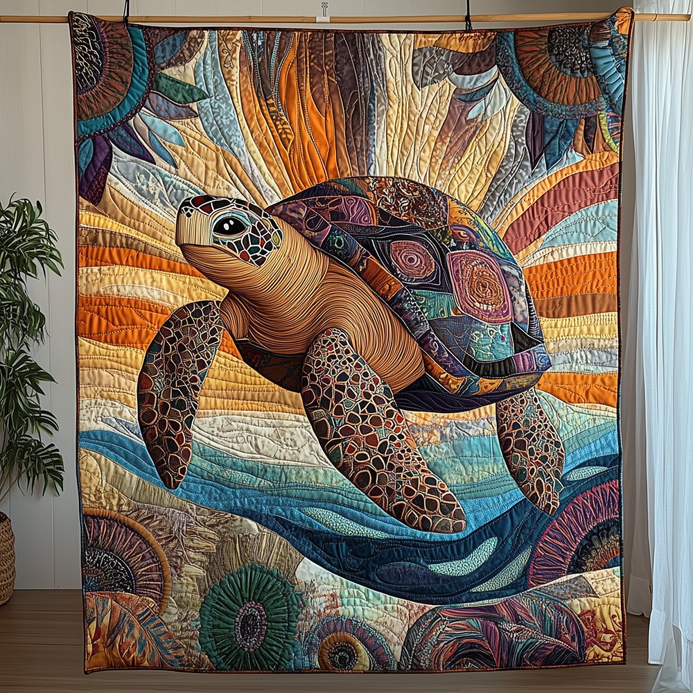 Awakening of the Sea Turtle Quilted Blanket printed blanket