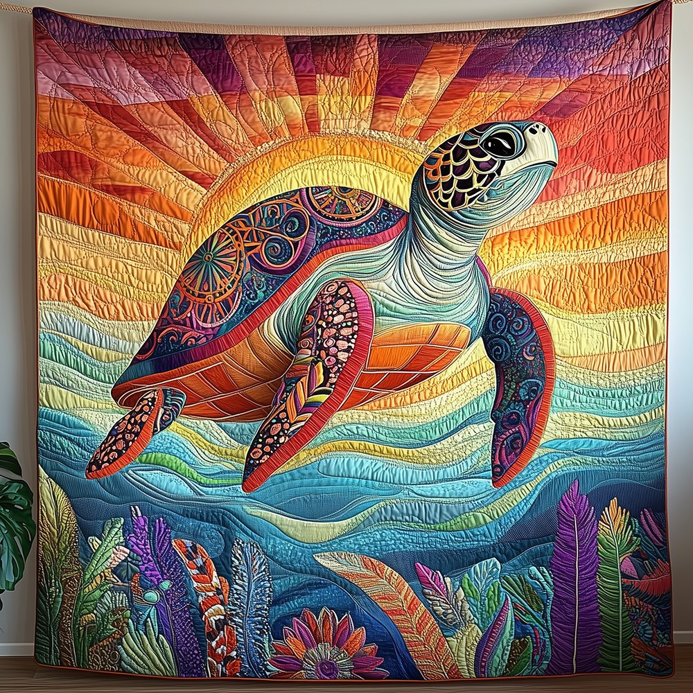 Awakening of the Sea Turtle Quilted Blanket printed blanket