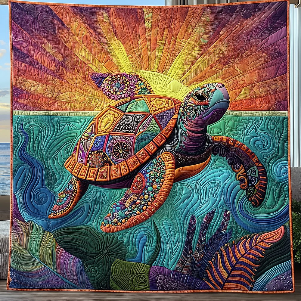 Awakening of the Sea Turtle Quilted Blanket printed blanket