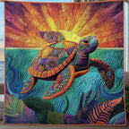 Awakening of the Sea Turtle Quilted Blanket printed blanket