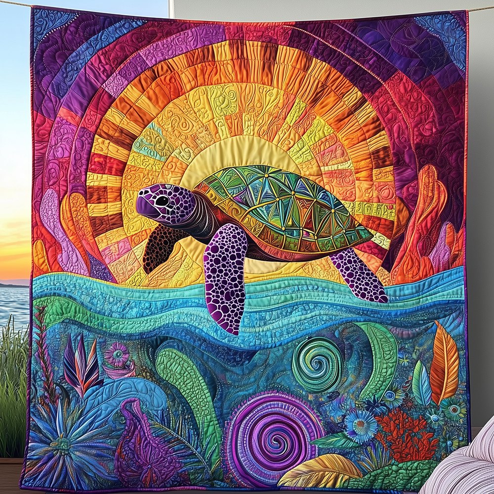 Awakening of the Sea Turtle Quilted Blanket printed blanket