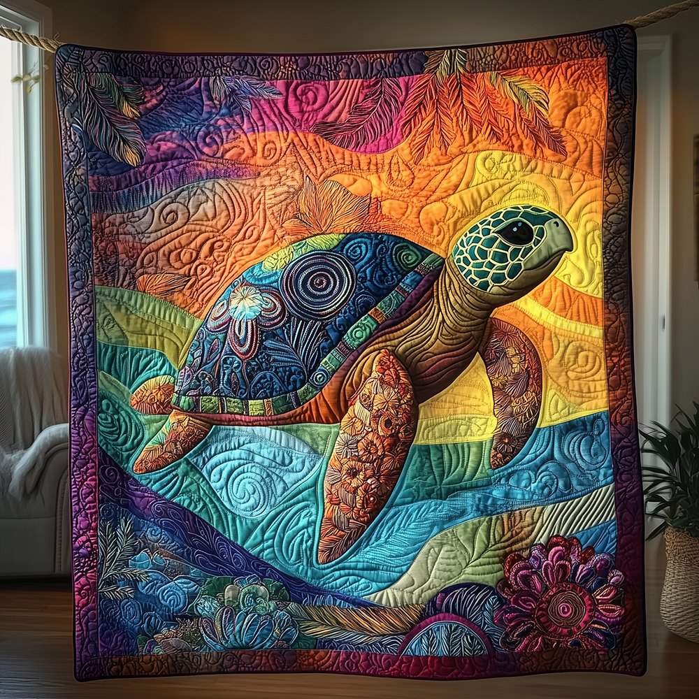 Awakening of the Sea Turtle Quilted Blanket printed blanket