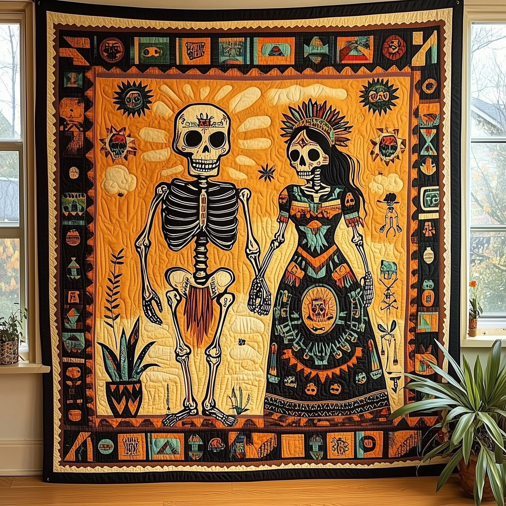 Aztec Skeleton Quilted Blanket printed blanket