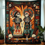 Aztec Skull Couple Quilted Blanket printed blanket