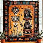 Aztec Skull Couple Quilted Blanket printed blanket