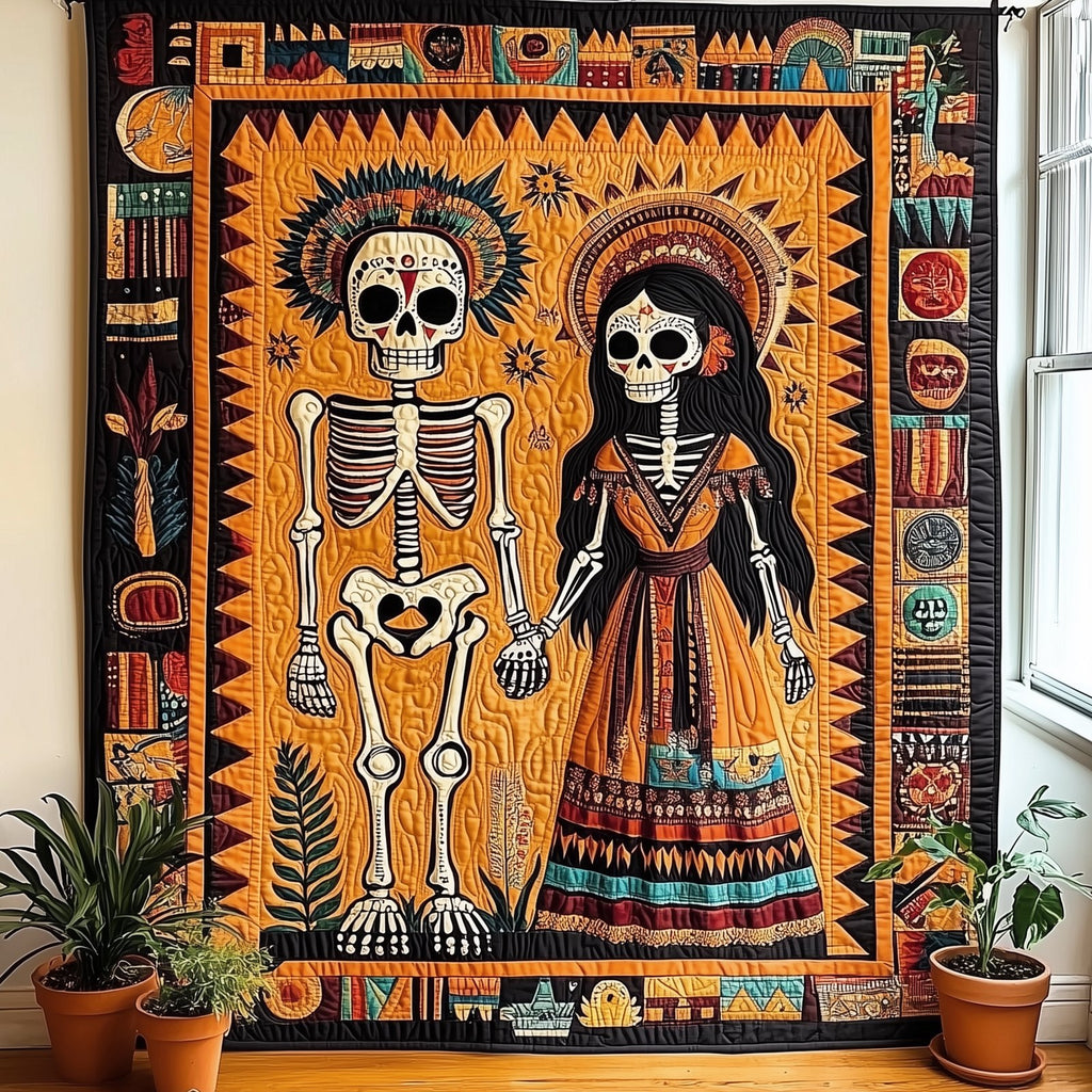 Aztec Skull Couple Quilted Blanket printed blanket