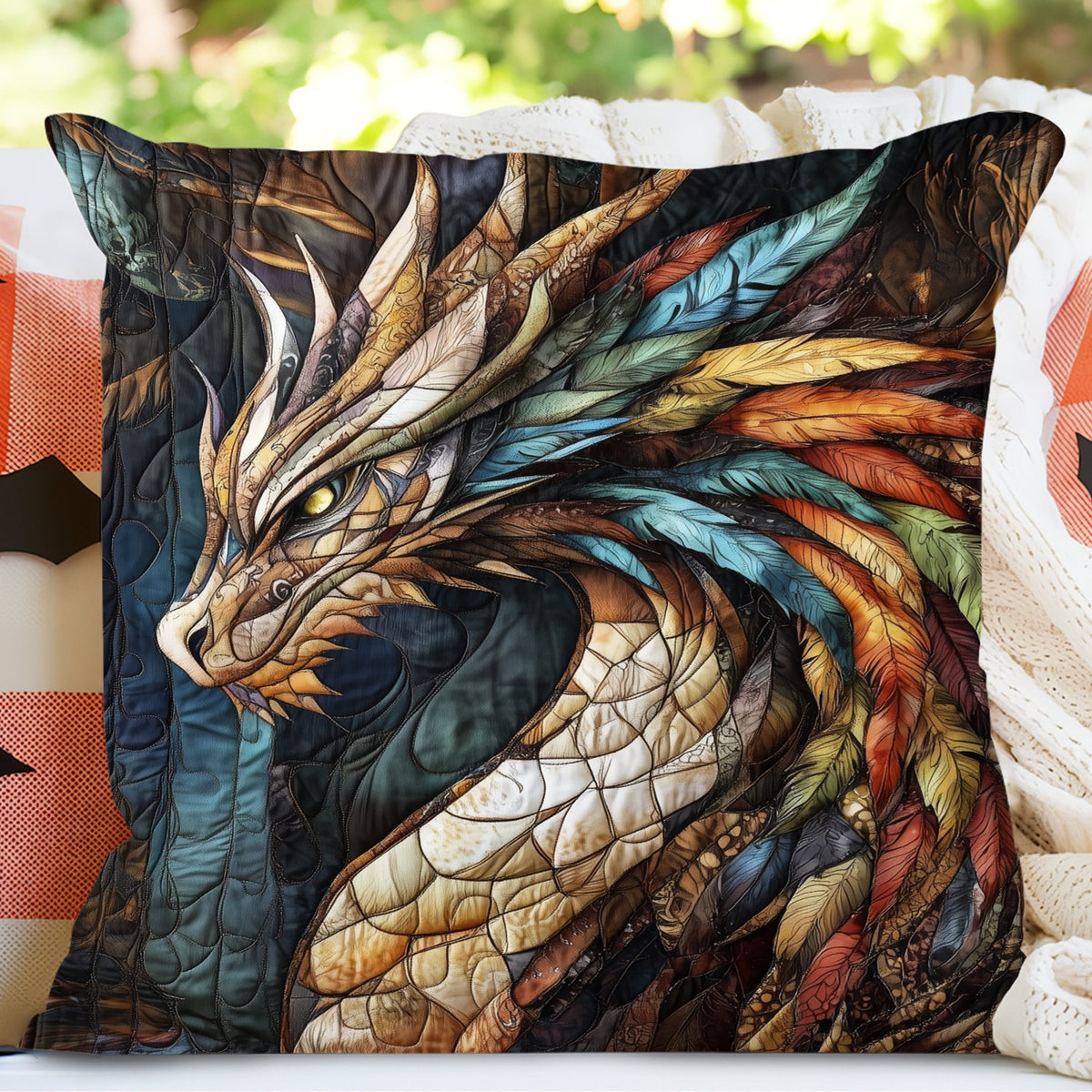 Azure Blaze Quilted Cushion Cover printed cushion cover