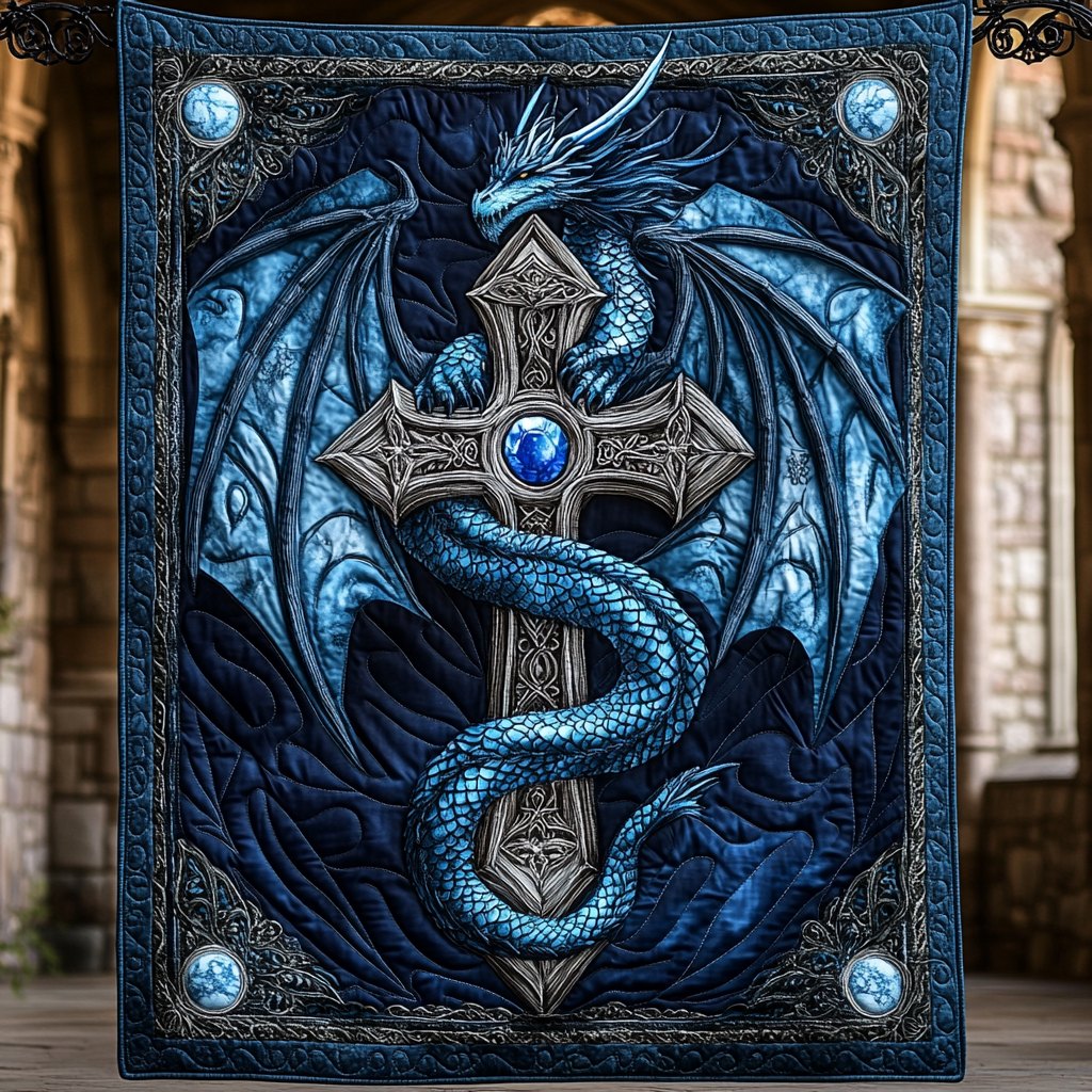 Azure Guardian Quilted Blanket printed blanket