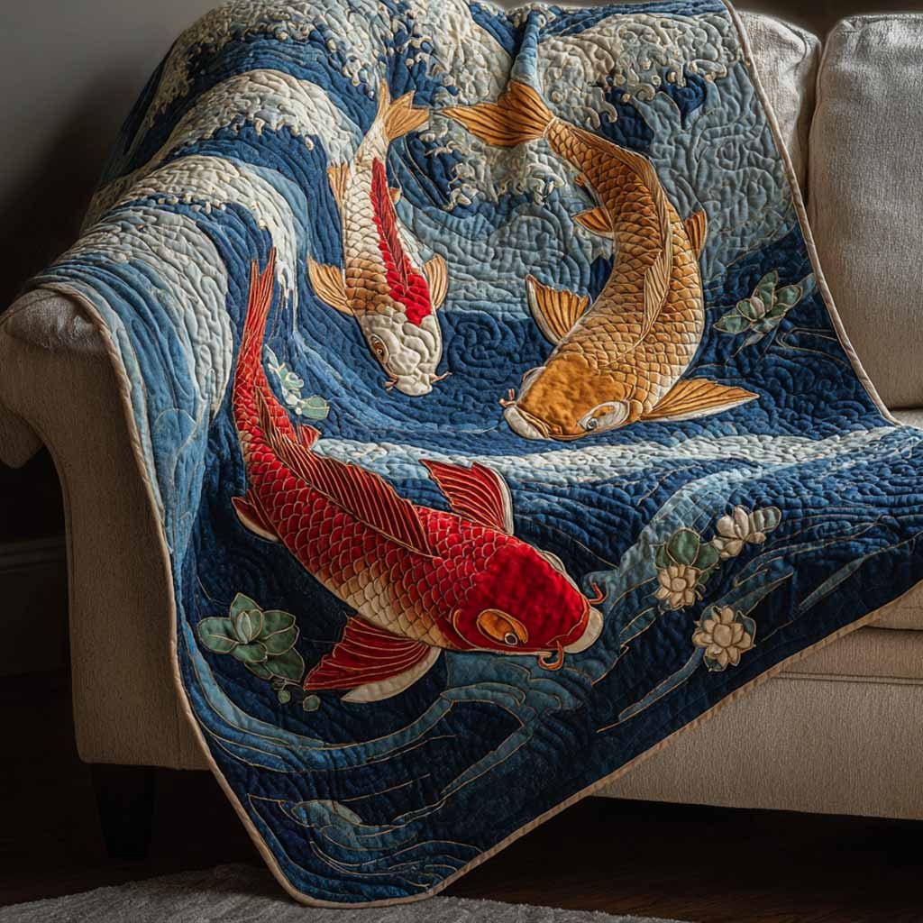 Azure Koi Quilted Blanket printed blanket