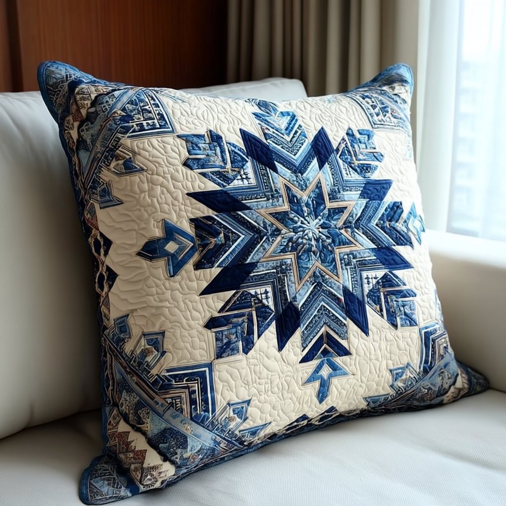 Azure Snowflake Burst Quilted Cushion Cover printed cushion cover