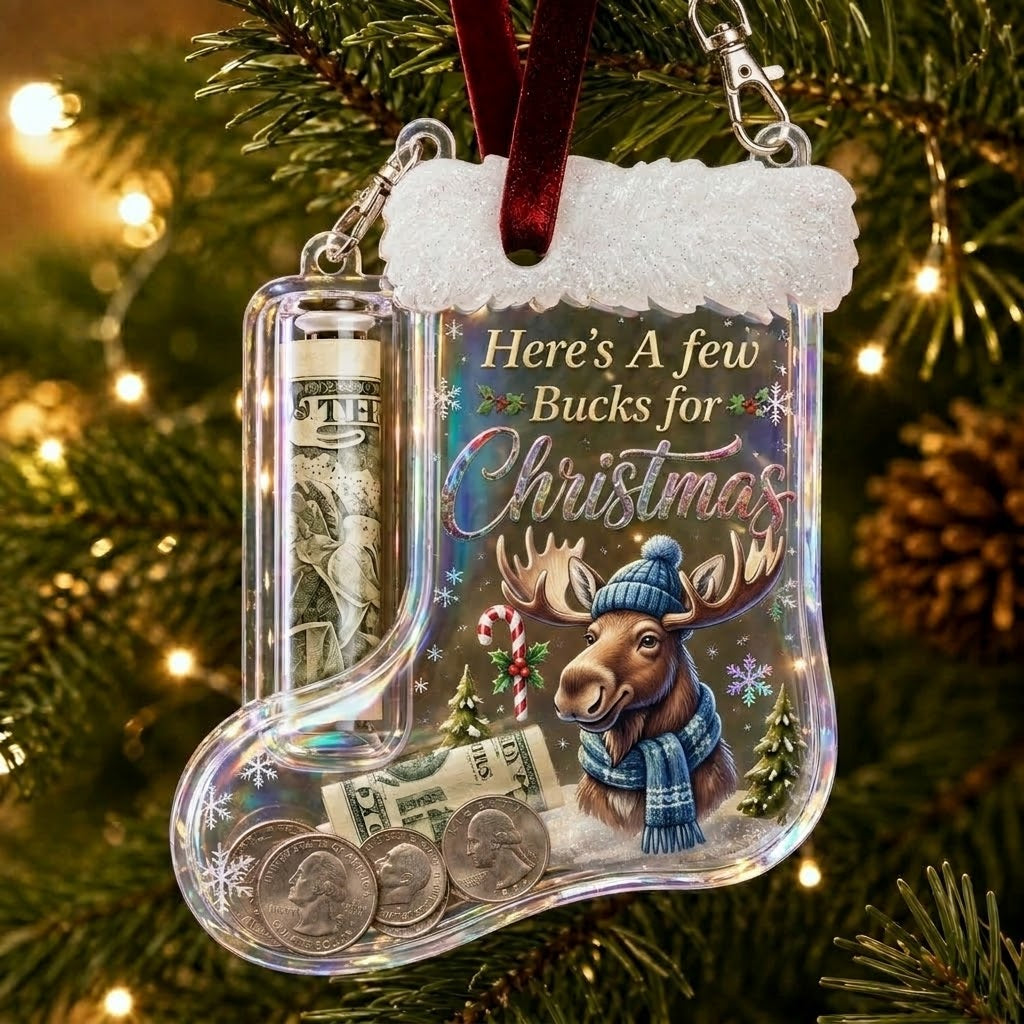 Moose Stocking Cash Holder Christmas Ornament