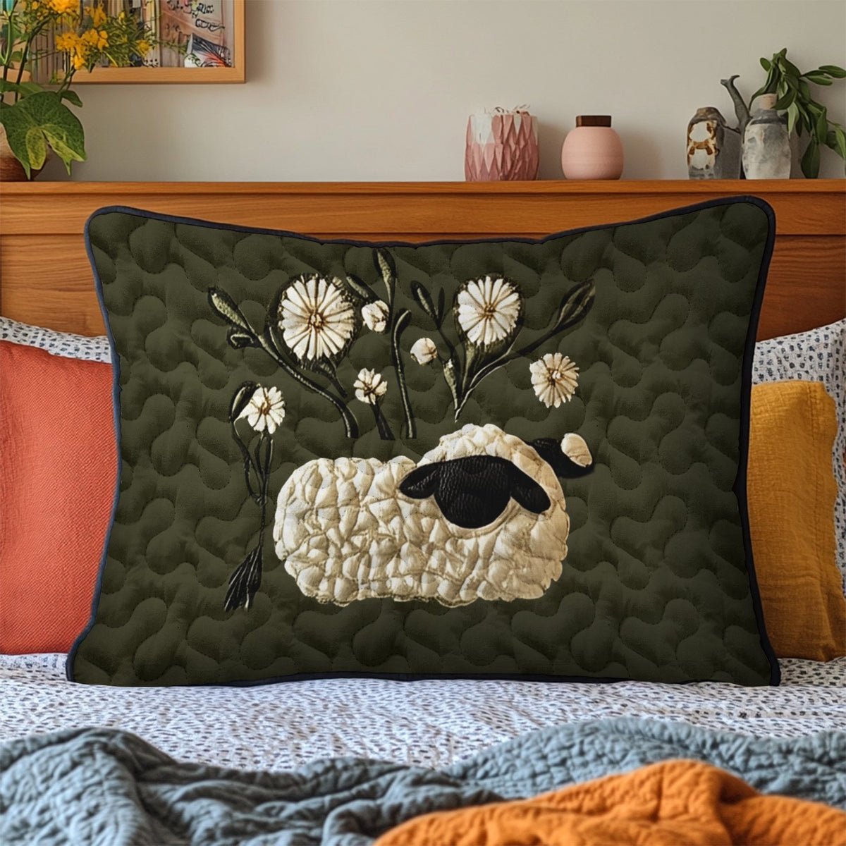 Baa Blessing Quilted Bedding Cushion Cover printed cushion cover