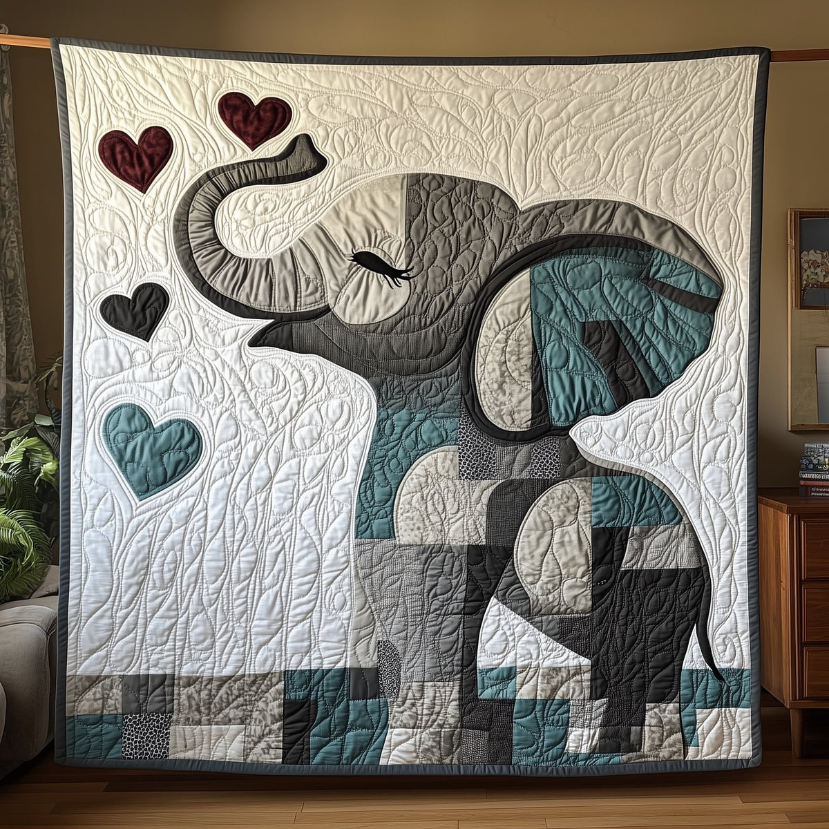 Baby Blue Elephant Quilted Blanket printed blanket