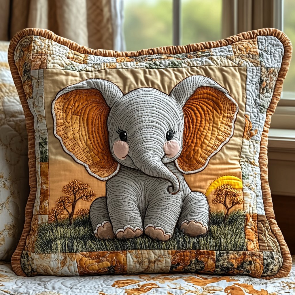 Baby Elephant Quilted Cushion Cover printed cushion cover