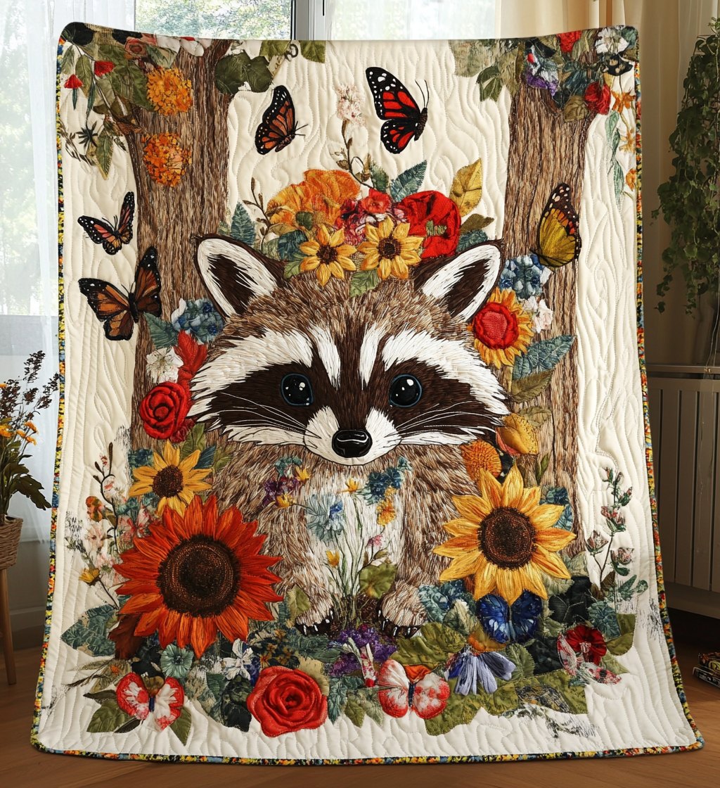 Baby Raccoon Quilted Blanket printed blanket