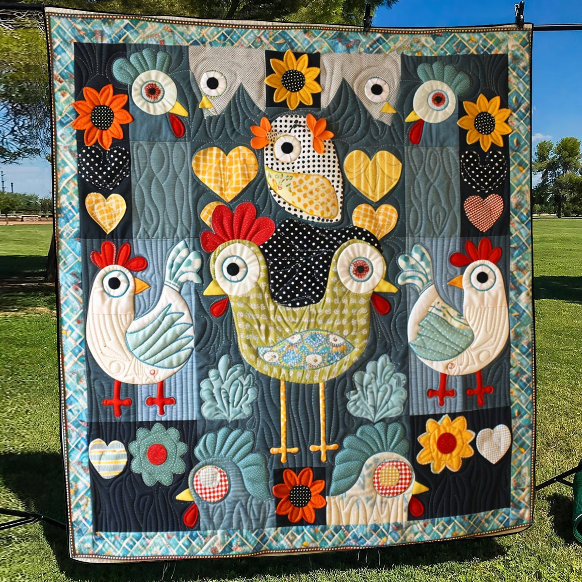 Barnyard Hens Quilted Blanket printed blanket