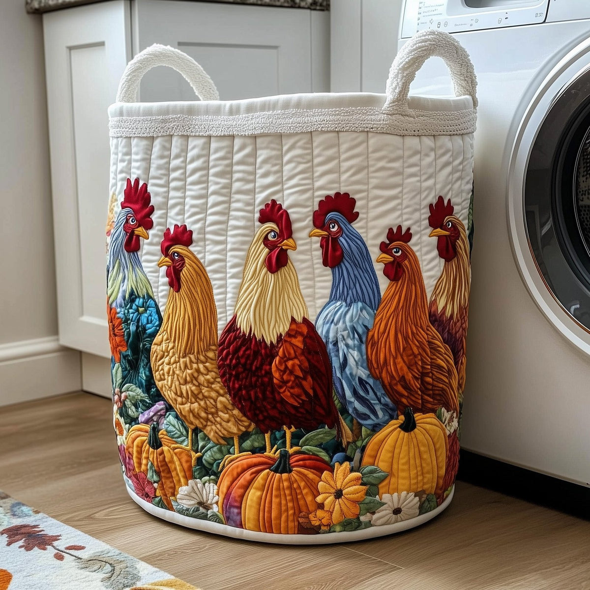 Barnyard Rooster Quilted Laundry Hamper printed laundry hamper