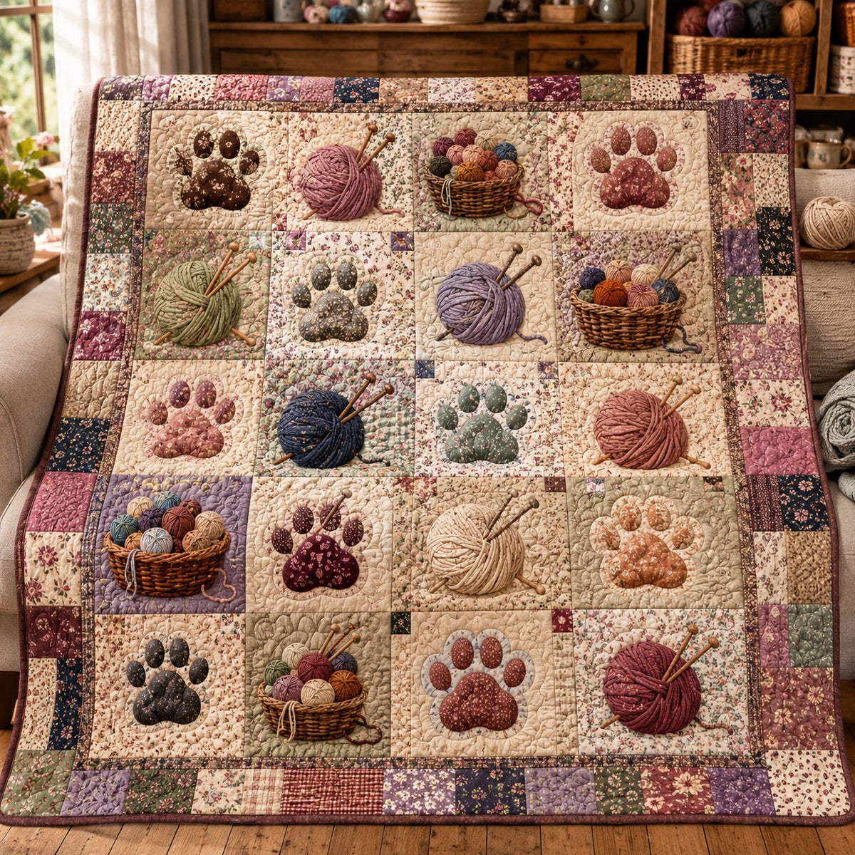 Basket of Paws Quilted Blanket printed blanket