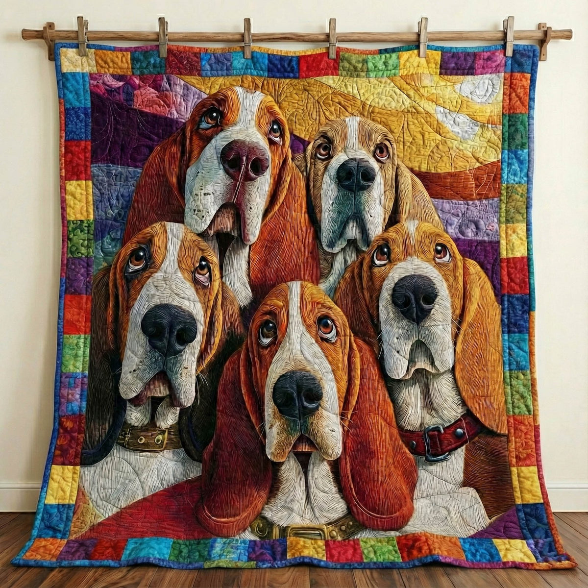 Basset Hound Assemble Quilted Blanket printed blanket