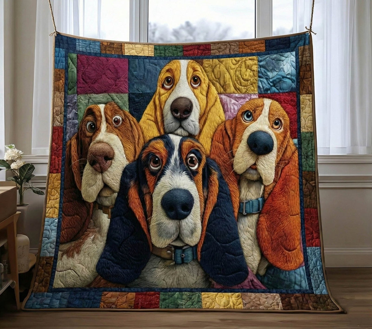 Basset Hound Assemble Quilted Blanket printed blanket