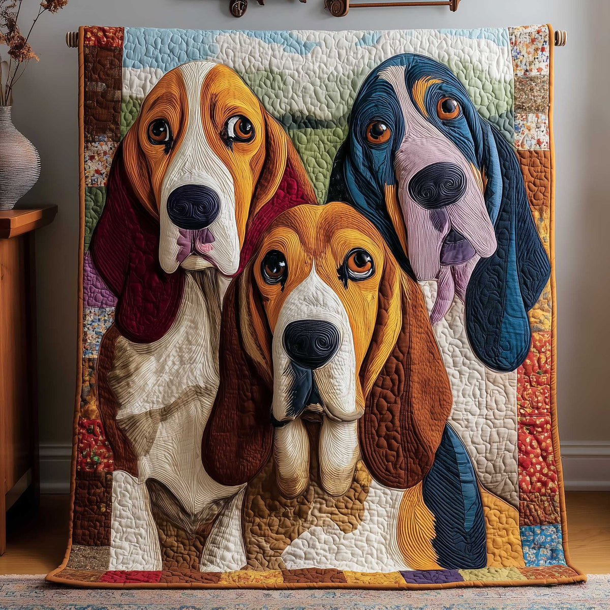 Basset Hounds Quilted Blanket printed blanket