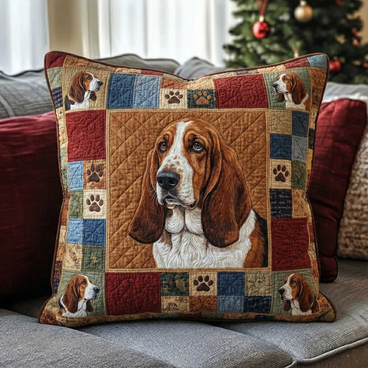 Basset Hounds Quilted Cushion Cover printed cushion cover