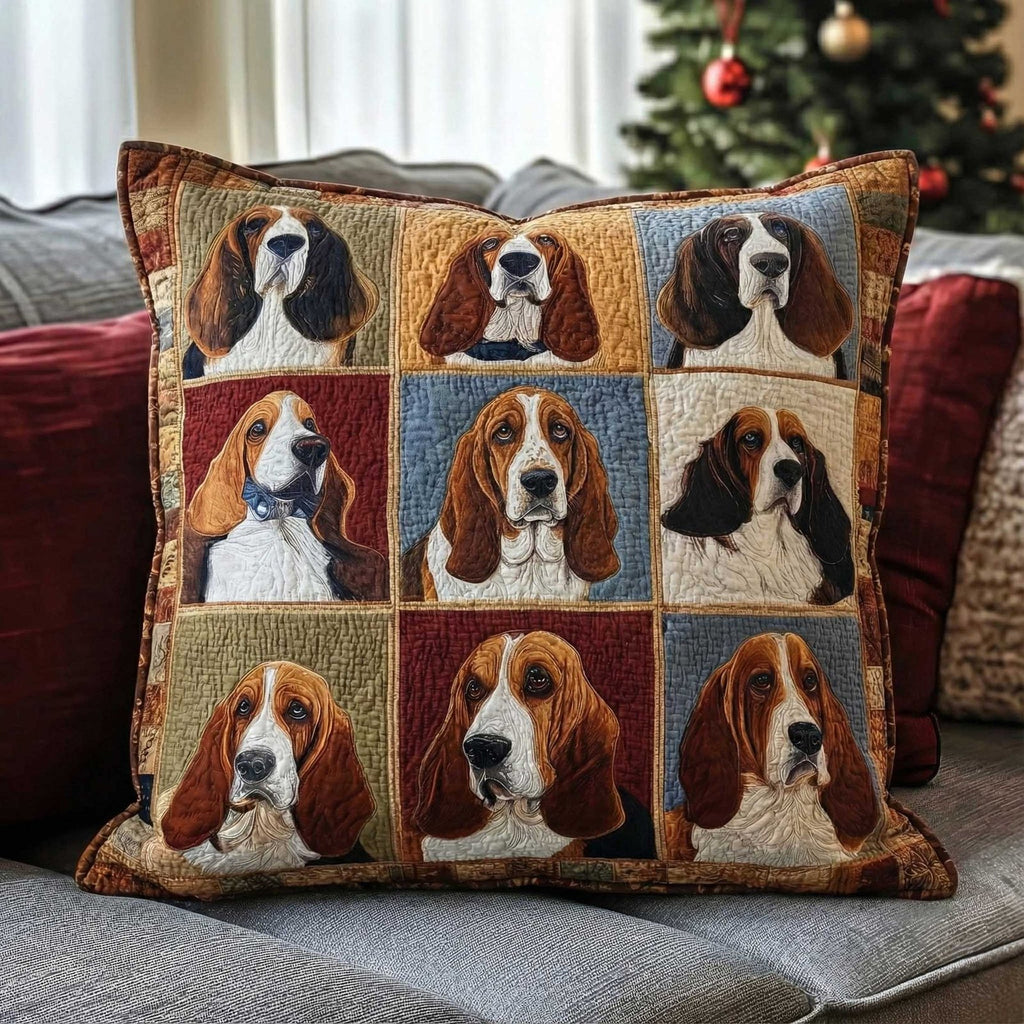 Basset Hounds Quilted Cushion Cover printed cushion cover