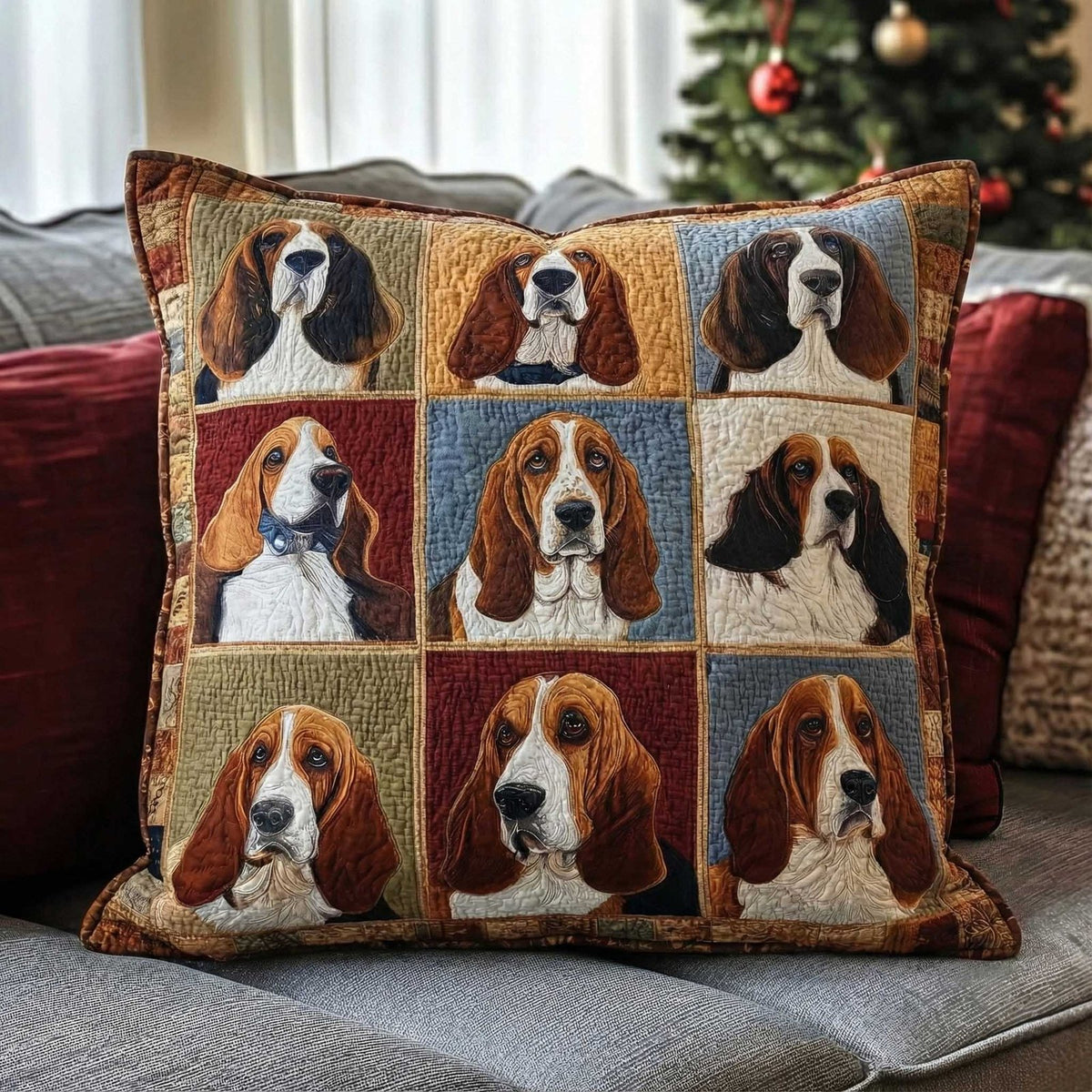 Basset Hounds Quilted Cushion Cover printed cushion cover