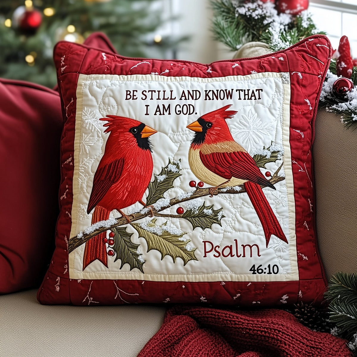 Be Still And Know That I'm God Cardinal Quilted Cushion Cover printed cushion cover